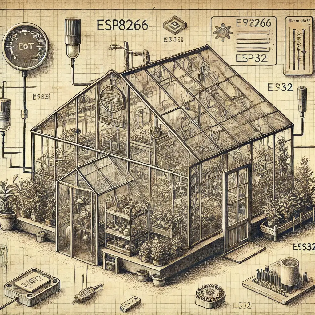 Illustration of a automated iot greenhouse system.