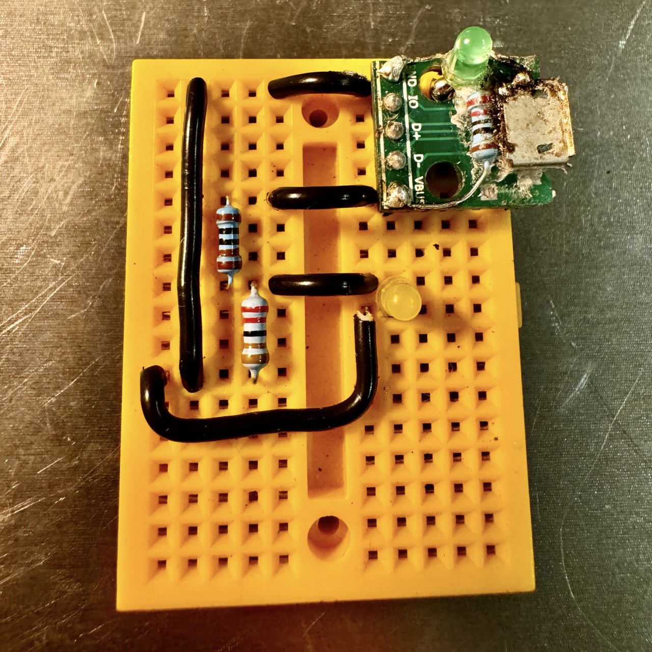 Setting up the voltage divider on a breadboard