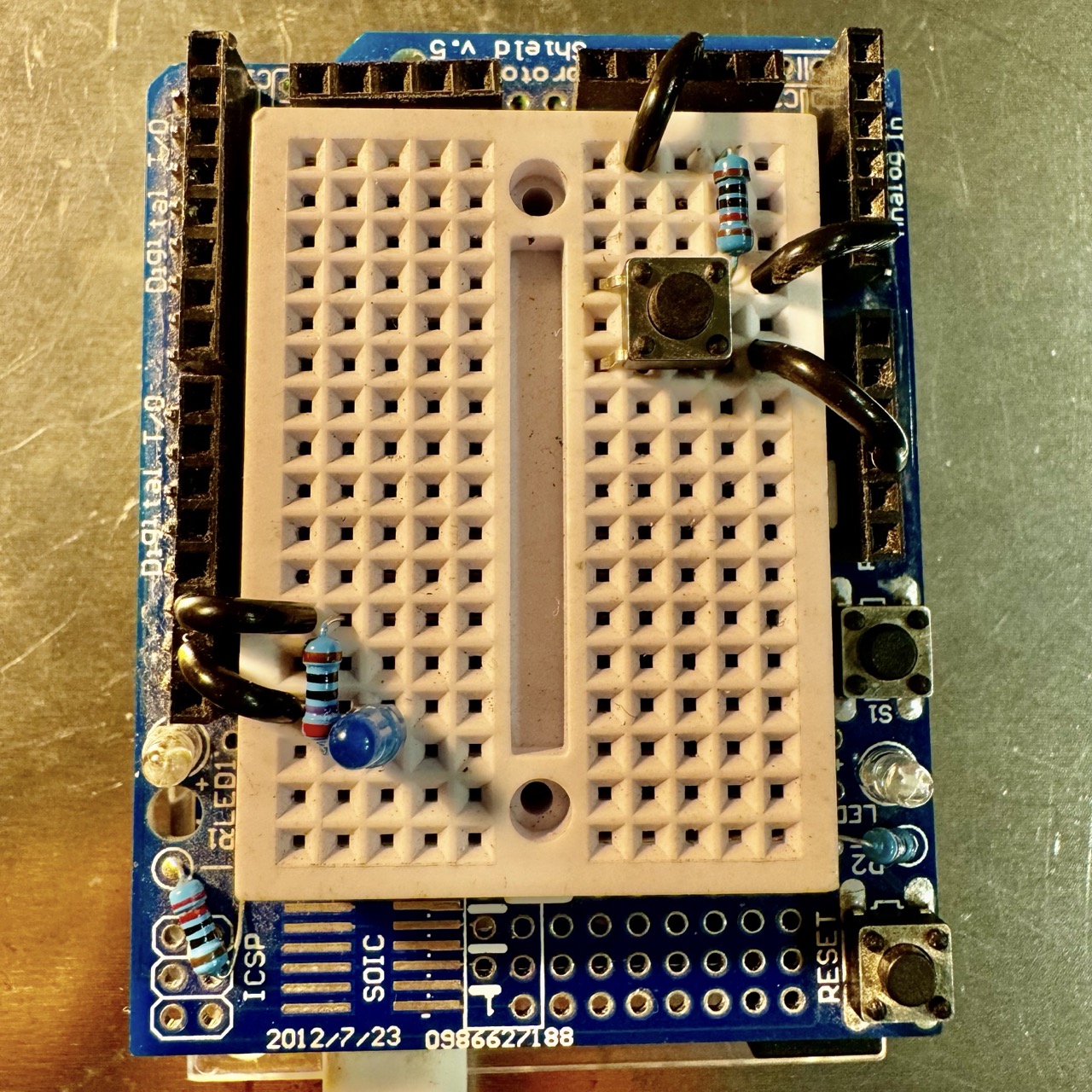 Wiring setup for button-controlled LED